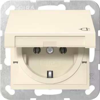 Gira 445401 SCHUKO pistikupesa klapiga, System 55, kreemvalge läikiv