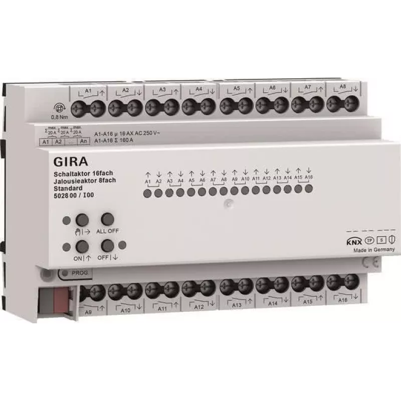 Gira KNX lülitus- ja ruloo-/kardina-ajam 16/8-kordne 16 A REG Plus koos KNX Secure 502800
