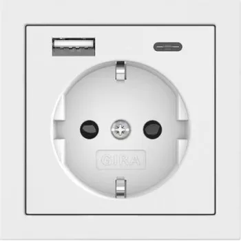 Gira SCHUKO pistikupesa USB toiteallikaga, 2x USB-A 5V 2.1A, süvispaigaldus, puhtvalge läikiv 245970