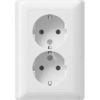 Gira Standard 55 kahekordne SCHUKO pistikupesa, puhtvalge, survestatavad klemmid, ilma küünisteta 078803