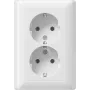 Gira Standard 55 kahekordne SCHUKO pistikupesa, puhtvalge, survestatavad klemmid, ilma küünisteta 078803