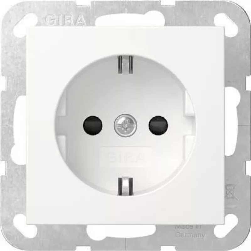 Gira System 55 SCHUKO pistikupesa, süvispaigaldatav, puhtvalge matt, 16 A, 250 V, täiustatud kontaktikaitsega 475527