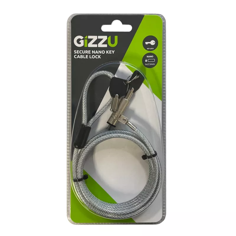 GIZZU 1,8 m Nano võtmega turvakaabel - must