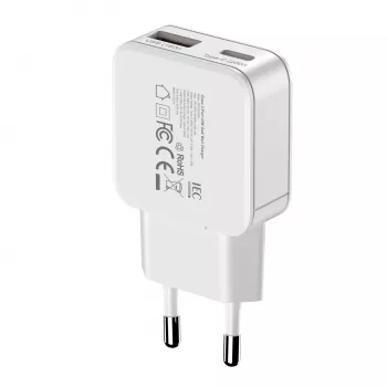 Gizzu 2-pordiline 20W GaN seinalaadija USB-C PD 3.0 + USB-A QC 3.0 kiirlaadimisadapter - Valge