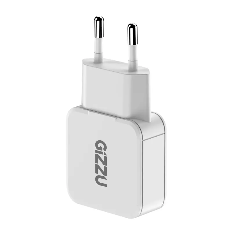 Gizzu 2-pordiline 20W GaN seinalaadija USB-C PD 3.0 + USB-A QC 3.0 kiirlaadimisadapter - Valge