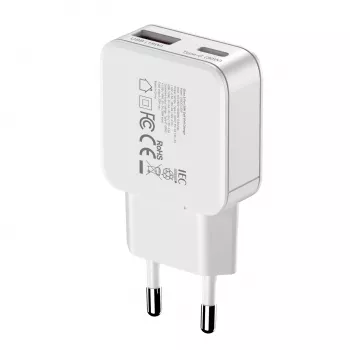 Gizzu 2-pordiline 30W GaN seinahoidja USB-C PD + USB-A QC valge