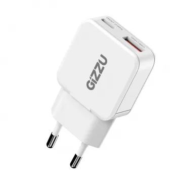 Gizzu 2-pordiline 30W GaN seinahoidja USB-C PD + USB-A QC valge