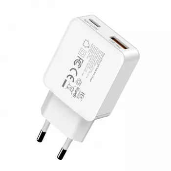 Gizzu 2-pordiline 45W GaN seinilaadija USB-C PD & USB-A QC valge