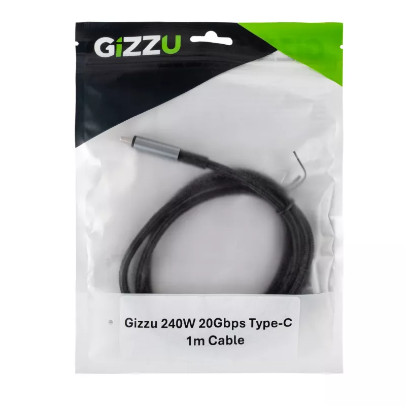 GIZZU 240W 20Gbps USB-C to USB-C punutud kaabel 1m must