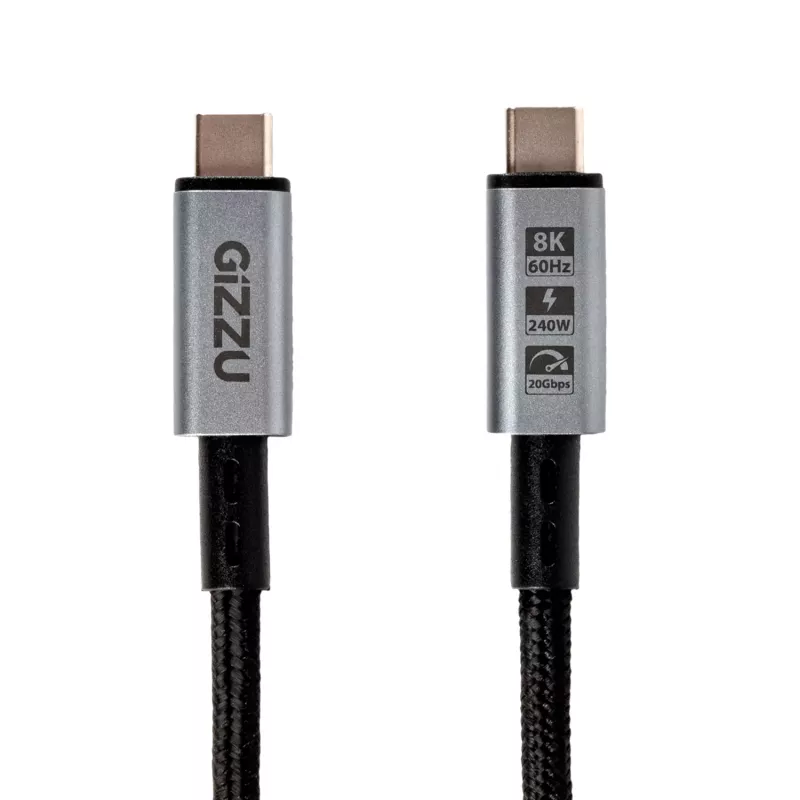GIZZU 240W 20Gbps USB-C to USB-C punutud kaabel 1m must