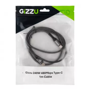 GIZZU 240W 480Mbps USB-C to USB-C punutud kaabel 1m must