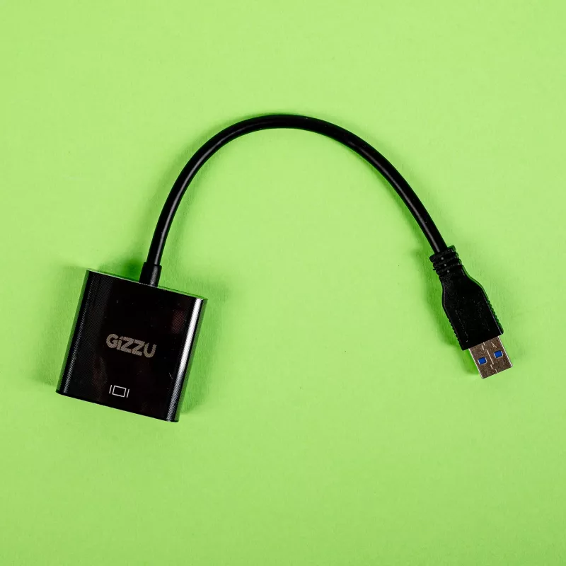 Gizzu USB 3.0 VGA adapter – Full HD 1080p väline videomuundur, USB-A isane VGA emasele, siiniga toide, must