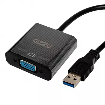 Gizzu USB 3.0 VGA adapter – Full HD 1080p väline videomuundur, USB-A isane VGA emasele, siiniga toide, must