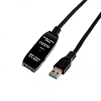 Gizzu USB3.0 aktiivne pikenduskaabel 10m – 5Gbps SuperSpeed repiiterkaabel signaalivõimendiga, USB-A isane emasele, siin-toitega valikulise DC-pordiga, must