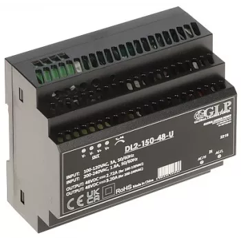 GLP lülitav toiteplokk DL2-150-48-U - 150W 48V DC DIN-liist, aktiivne PFC, kõrge kasutegur
