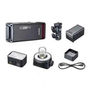 Godox AD200Pro II tasku välklamp komplekt avatud pirniga ja Fresnel-peaga, 200Ws, TTL/HSS, 2.4GHz X-süsteem