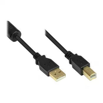 Good Connections USB 2.0 kaabel A–B ferriitsüdamikuga, kullatud, must, 1m