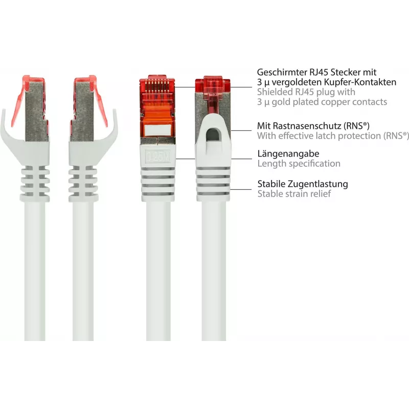 GoodConnections Cat.6 S/FTP patch-kaabel tõmbekaitsega, PiMF, PVC, 250MHz, valge, 20m (8060-200W)