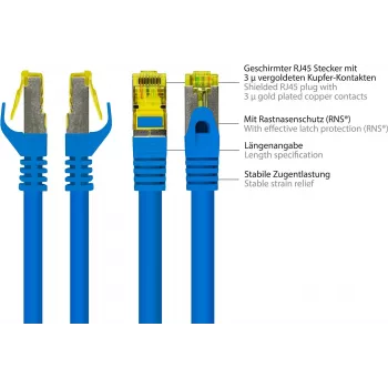 GoodConnections Cat.7 S/FTP RJ45 patch-kaabel, 15m, sinine, halogeenivaba, 600MHz, riivi kaitsega 8070R-150B