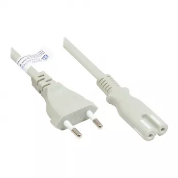 GoodConnections Euro toitekaabel Europistik Type C (sirge) – C7/Euro 8 pistikupesa (sirge), hall, 0,75 mm², 5 m, Good Connections® (P0370-GR050)
