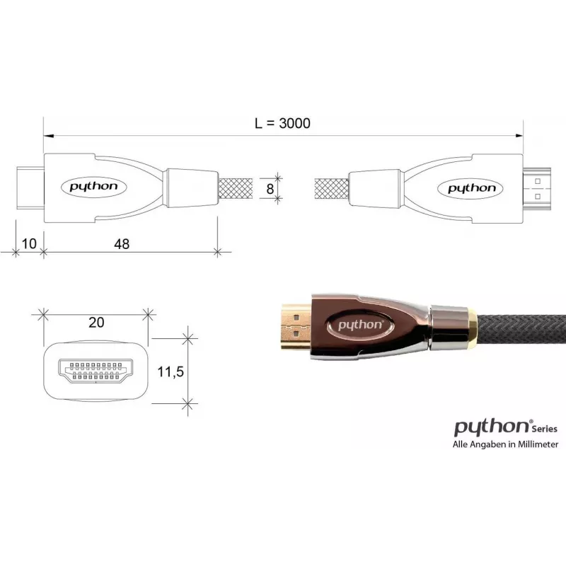 GoodConnections PYTHON seeria kiire HDMI-kaabel Ethernetiga, 4K UHD 60Hz, 18Gbps, kullatud pistikud, nailonpunutud, 3m, must (GC-M0018)