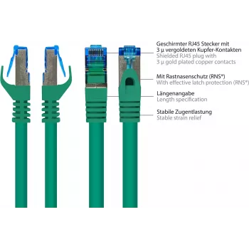 GoodConnections RNS® Cat. 6A S/FTP halogeenivaba patch-kaabel lukustuskaitsega, 3 m, roheline