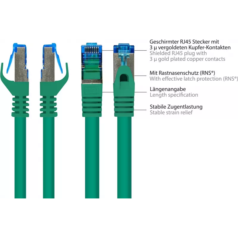 GoodConnections RNS® Cat. 6A S/FTP halogeenivaba patch-kaabel lukustuskaitsega, 3 m, roheline