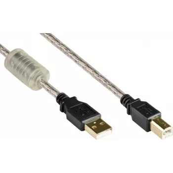Good Connections USB 2.0 kvaliteetne kaabel ferriitsüdamiku ja kullatud kontaktidega, läbipaistev, 5m