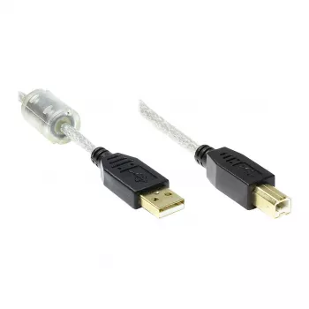 GoodConnections USB 2.0 kvaliteetkaabel ferriitsüdamiku ja kullatud kontaktidega, läbipaistev, 3 m (2510-3TQ)