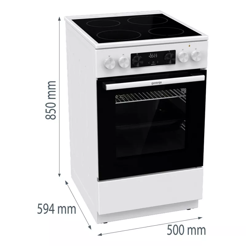 Gorenje GEC 5C41 WG Vabaltseisev elektripliit – valge, 50 cm, 70 L, 9 funktsiooni