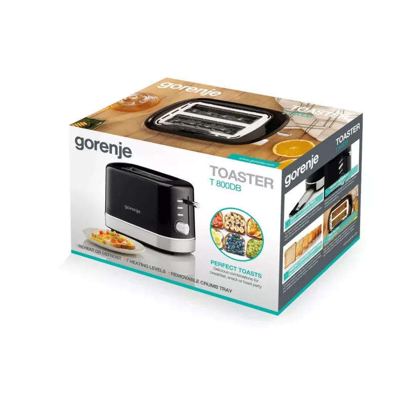 Gorenje T800DB 2-viiluline röster, 800W, 7-astmeline pruunistus, Must