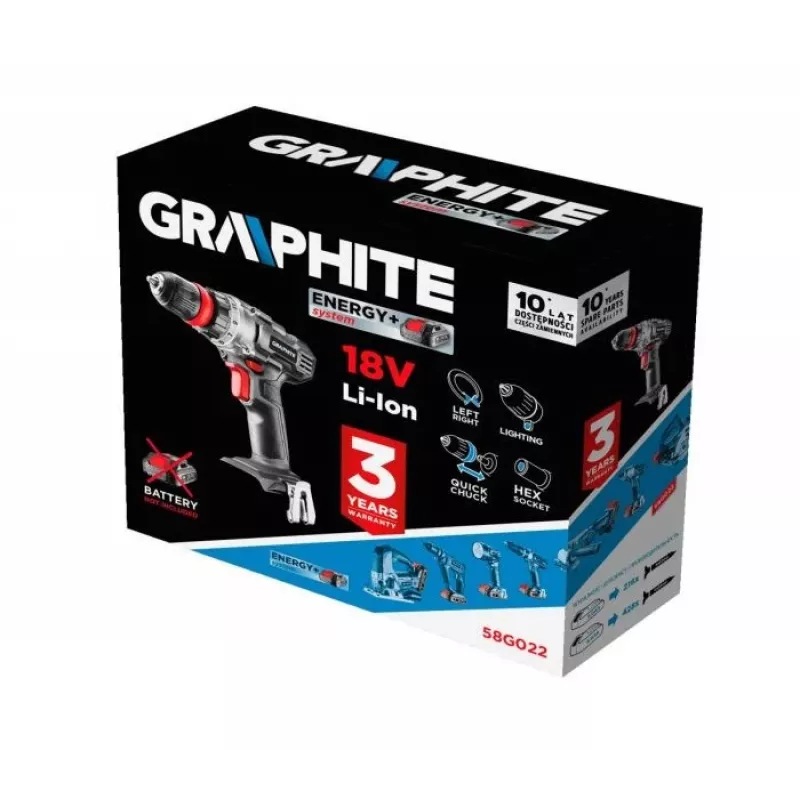 GRAPHITE 58G022 Energy+ 18V juhtmeta puur-kruvikeeraja 1250 RPM