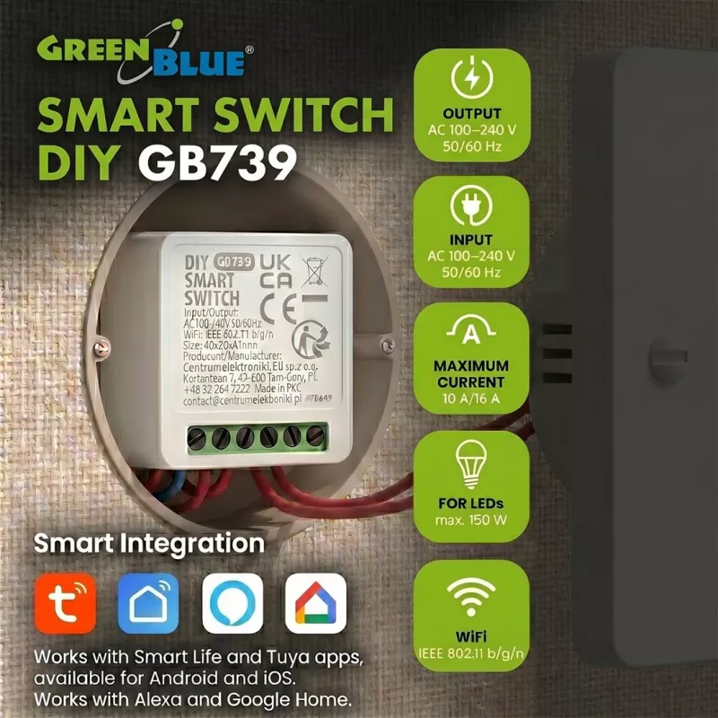 GREENBLUE süvistatav Wi-Fi juhtrelee GB739
