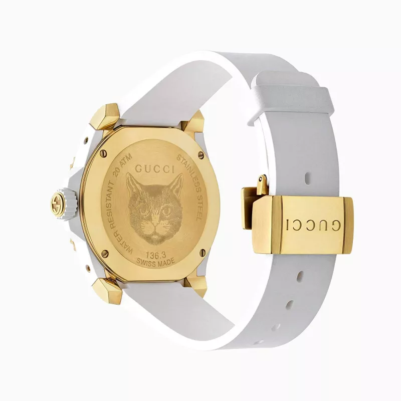 Gucci Dive meeste käekell YA136322 40mm roostevabast terasest musta numbrilauga kummist rihm