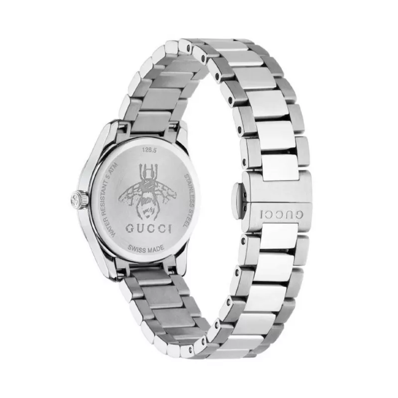 Gucci G-Timeless naistekell YA126572A 27mm roostevaba teras, hõbedane sihverplaat, teemant-tunnimarkerid, Šveitsi kvarts