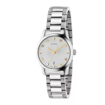 Gucci G-Timeless naistekell YA126572A 27mm roostevaba teras, hõbedane sihverplaat, teemant-tunnimarkerid, Šveitsi kvarts