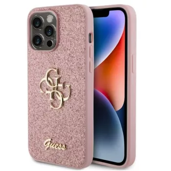 GUESS Apple iPhone 15 Pro Max fikseeritud glitter 4G metallist logoga ümbris roosa