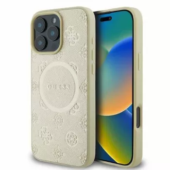 GUESS Apple iPhone 16 Pro Max Saffiano Peony Stamp MagSafe ümbris kuldne