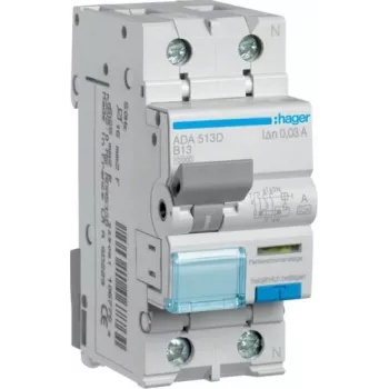 HAGER ADA513D RCBO 1P+N 13A B-kõverusega 30mA Tüüp A 10kA