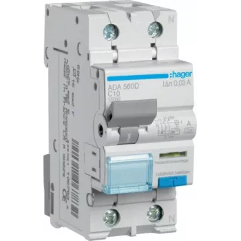 Hager ADA560D RCBO 1P+N 10A C-kõverusega 30mA Tüüp A 10kA 230V