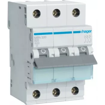Hager MBN320 3-pooluseline 20 A B-karakteristikuga miniatuurne kaitselüliti, 6 kA, 3 moodulit