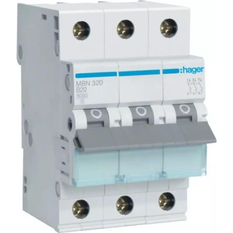 Hager MBN320 3-pooluseline 20 A B-karakteristikuga miniatuurne kaitselüliti, 6 kA, 3 moodulit