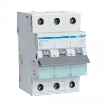 Hager MBN325 3-pooluseline 25 A B-karakteristikuga kaitselüliti, 6 kA, 3 moodulit