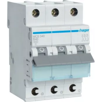 Hager MCS340 40A 3-pooluseline C-kõverusega miniatuurne kaitselüliti, 6kA, 3 moodulit