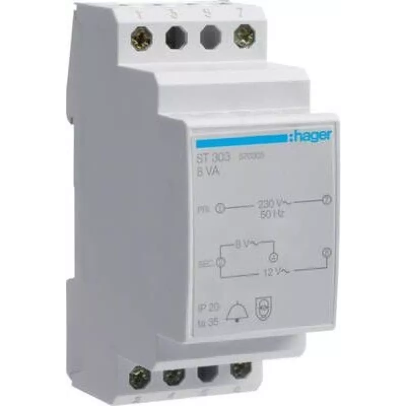 Hager ST303 uksekella trafo 230V kuni 8V/12V 8VA 2 moodulit