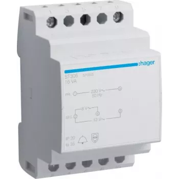 HAGER ST305 uksekella trafo 230V kuni 8/12V AC 8VA DIN-liinile