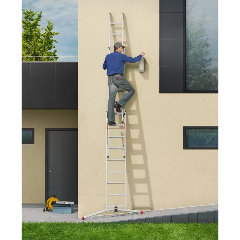 Hailo S100 ProfiLOT Kombineeritud Redel, Alumiinium, 2x6+1x5 Pulka, 3-osaline, Max Koormus 150 kg