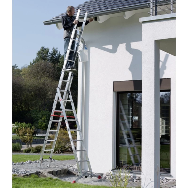 Hailo S100 ProfiLOT kombineeritud redel, alumiinium, 3-osaline, 2x9+1x8 astet, max töökõrgus 7,00 m