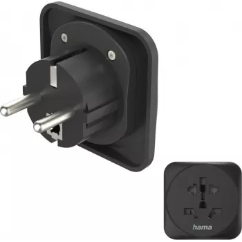 Hama reisiadapter Type E/F, 3-pooluseline, universaalne, maailmast Euroopasse, must (00137245)
