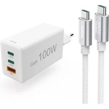 Hama USB-C kiirlaadija USB-C kaabliga, 100W Power Delivery, 1,5 m, valge 00200027
